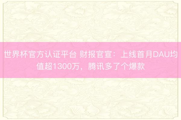 世界杯官方认证平台 财报官宣：上线首月DAU均值超1300万，腾讯多了个爆款