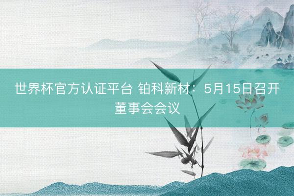 世界杯官方认证平台 铂科新材：5月15日召开董事会会议