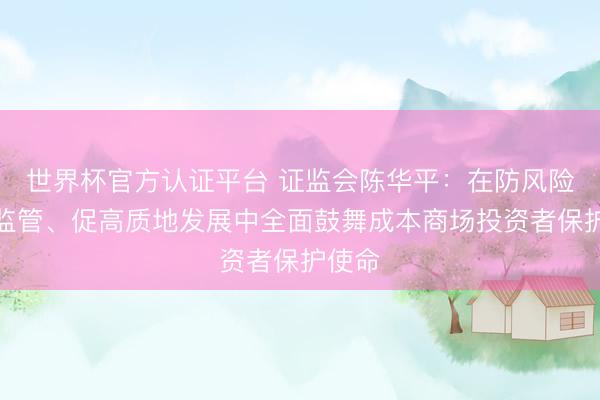 世界杯官方认证平台 证监会陈华平：在防风险、强监管、促高质地发展中全面鼓舞成本商场投资者保护使命