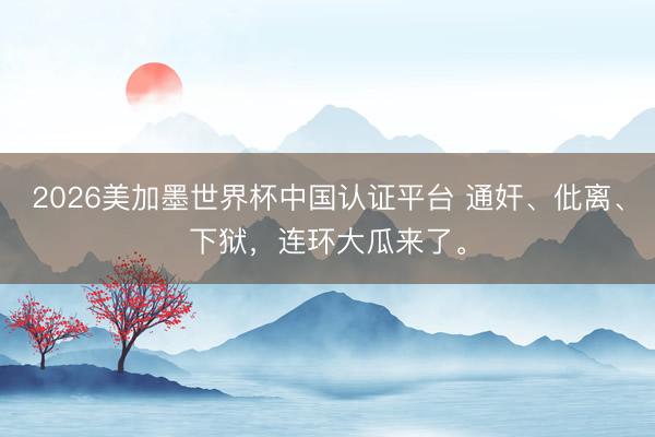 2026美加墨世界杯中国认证平台 通奸、仳离、下狱，连环大瓜来了。