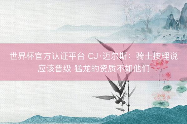 世界杯官方认证平台 CJ·迈尔斯：骑士按理说应该晋级 猛龙的资质不如他们