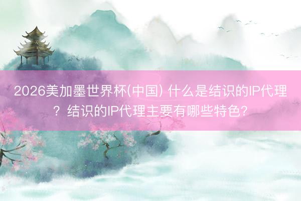 2026美加墨世界杯(中国) 什么是结识的IP代理？结识的IP代理主要有哪些特色？
