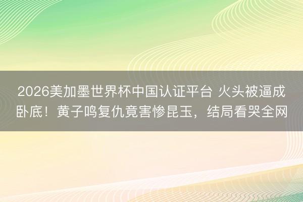2026美加墨世界杯中国认证平台 火头被逼成卧底！黄子鸣复仇竟害惨昆玉，结局看哭全网